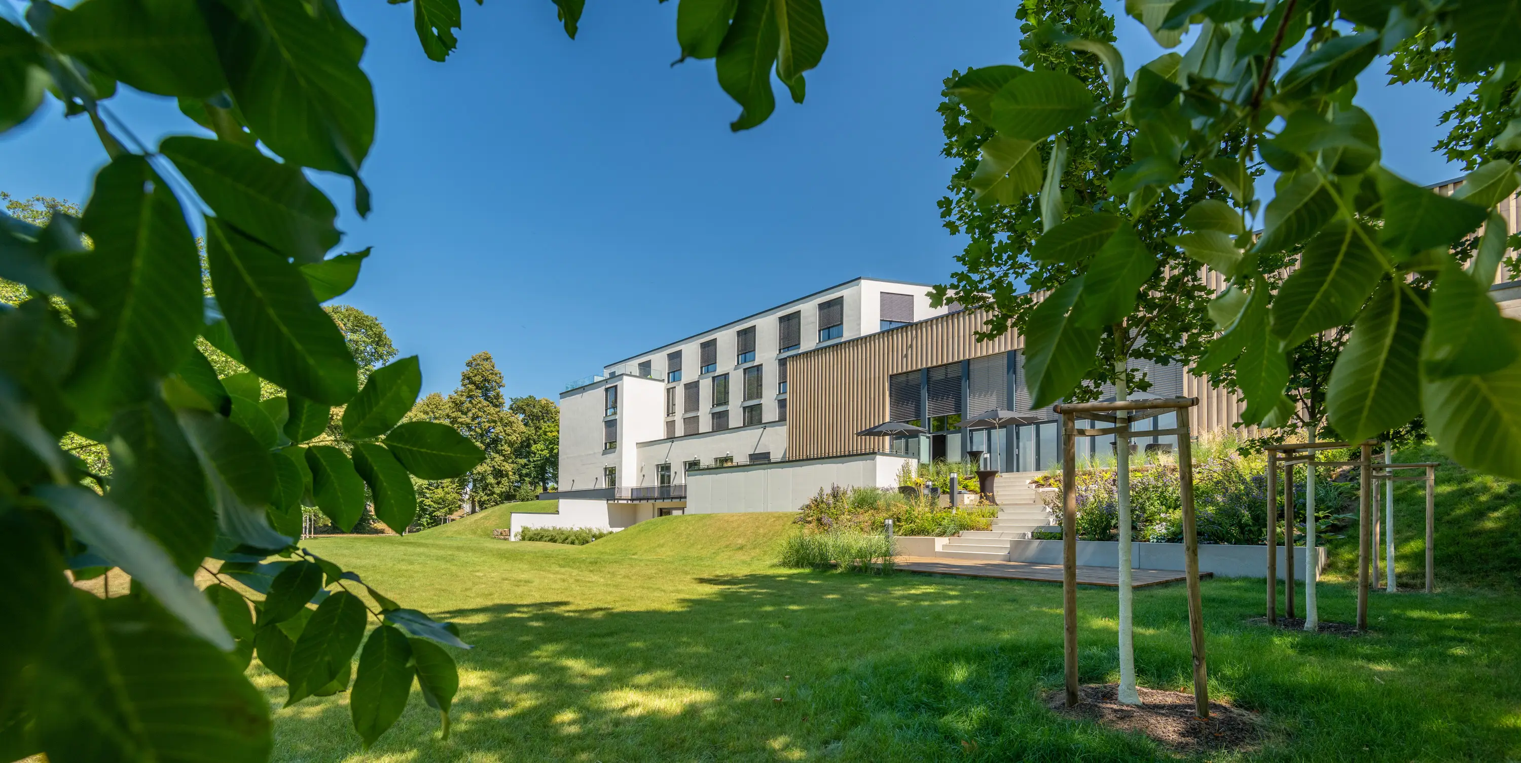Hotel Melchiorpark Würzburg im Grünen, Blick durch Bäume